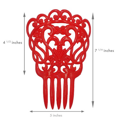 Ole Ole Flamenco Hair Comb for Dancers with Ornamental Design Spanish Hair Pins for Dancers Model II (Red)