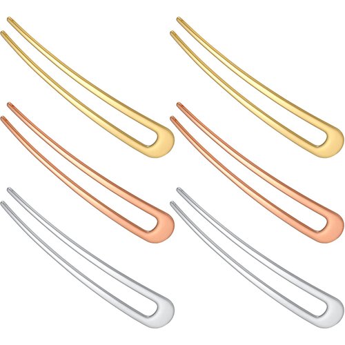 6 Pieces French Hair Pins Simple Metal U Shaped Hairpins Gold Hair Fork Sticks 2 Prong Updo Chignon Pins for Women Girls Buns Hair Accessories(Gold, Silver, Rose Gold)