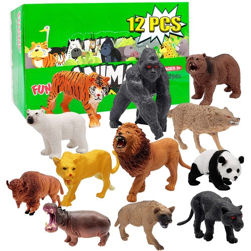 12 Pieces Wildlife Animals Action Figure, Realistic Animals Action Model Toy, African Jungle Animals Playset