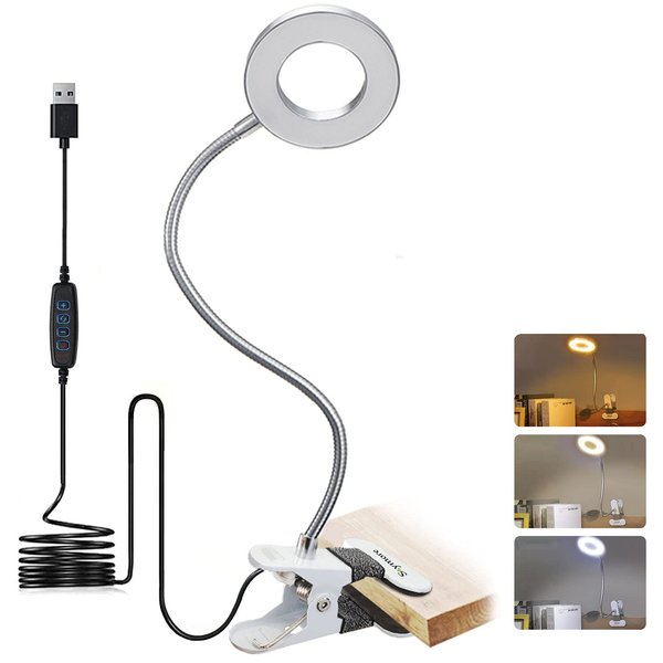 Skymore Clip on Light -3 Color Modes&10 Brightness LED Reading Desk Light with Clamp Flexible Gooseneck Book Light for Kids' Bedtime Reading, Zoom Meetings, Clip on Table, Headboard, Dorm&Office Use