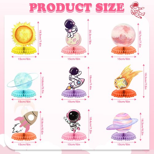 9 Pcs Outer Space Birthday Party Decorations Two The Moon Birthday Decorations Girls Space Themed Honeycomb Table Centerpieces for Party Galaxy Party Table Decoration Planet Astronaut Party Supplies