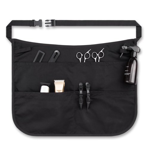 Noverlife Hair Stylist Waist Apron with 5 Pockets & Adjustable Belt, Hair Resistant Bleach-proof Hairdresser Half Waist Apron, Short Length Salon Barber Apron Hairstylist Tool Belt Apron for Men Women