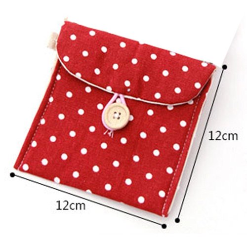 GBSTORE 2 Pcs 1 Red and 1 Blue Sanitary Napkins Bag Menstrual Cup Pouch Nursing Pad Holder Cute Polka Dot Cotton 4.7x4.7 inch Washable Organizer Storage