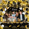 Black Gold Birthday Party Decorations for Men Women 63Pcs Black and Gold Happy Birthday Banner Backdrop Balloons Arch Star Balloons Tablecloth for Birthday Anniversary Party Supplies