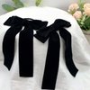 LINAYOHA 2Pcs Velvet Hair Bow Clip for Women Girls Black Hair Elastics Ties Scrunchie Bowknot Hair pin Bands Rope with Long Tail Ponytail Holder Clip Barrette Accessories for Christmas Birthday Gifts