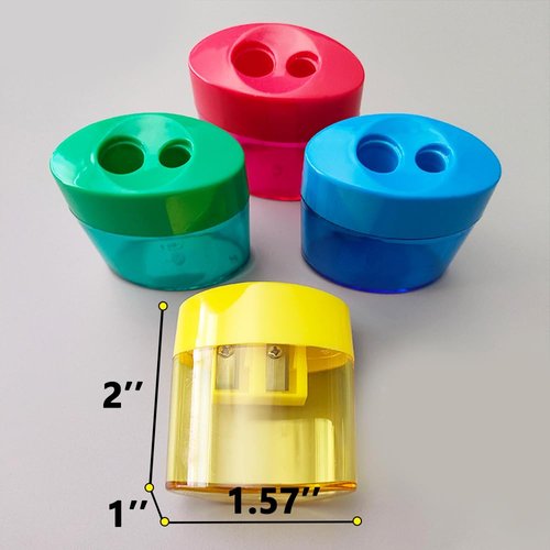 AUSTARK 24Pcs Pencil Sharpener Manual, Assorted Color Small Dual Hole Pencil Sharpeners Bulk with Lid for School Office Home (Oval-24)