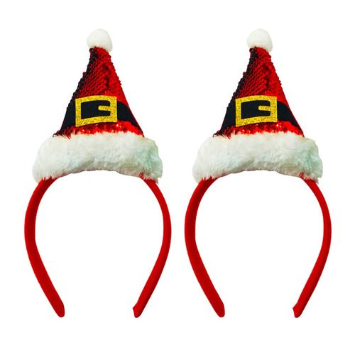 Lurrose 2pcs Christmas Santa Hat Headbands Sequined Plush Xmas Party Hair Bands Hair Hoops Headdress Hair Accessories for Girls Chidren