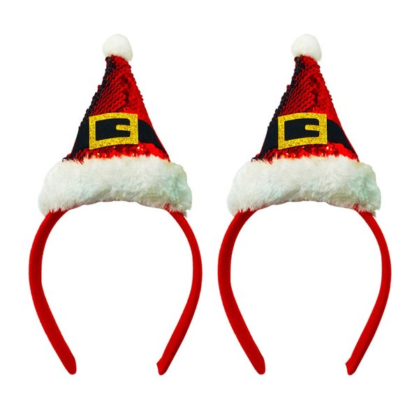 Lurrose 2pcs Christmas Santa Hat Headbands Sequined Plush Xmas Party Hair Bands Hair Hoops Headdress Hair Accessories for Girls Chidren