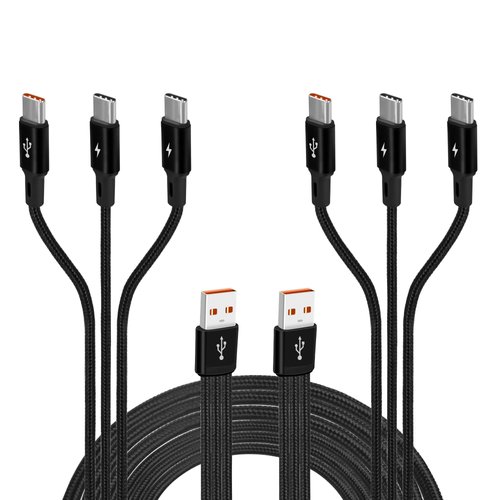 GELRHONR USB C Splitter Cable,USB A Male to 3 Type-C Male Charging Cable,3 in 1 Nylon Braided Charging Cord, 5A Fast Charging,Compatible with Mobile/Android and More (2 Pack 1.2M)