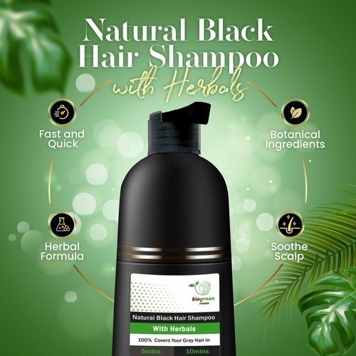 Ammonia-Free Herbal Hair Shampoo - Effectively Covers Gray Hair for Men and Women - Natural Color and Herbal Nourishment - No Stain on Skin - Natural Black (400 ml)