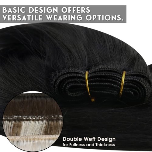 Sunny Hair Extensions Sew in Black Human Hair Weft Extensions Jet Black Sew in Hair Extensions Real Human Hair for Women Black Weft Hair Extensions Brazilian Hair Add Hair Volume 100G 20inch