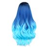 HANNE Long Blue Wavy Wigs for Women 26 Inch Middle Part Blue Ombre Wig Body Wave Long Curly Synthetic Wig Heat Resistant Black and Blue Wigs Colorful Hair Wigs for Daily Party Cosplay Use (Ombre Blue)
