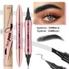 2 in 1 Microblading Eyebrow Pen with Eyeliner Pencil, Waterproof Eyebrow Pencil with 4 Fork Tip Multifunctional Double Head Microblade Eyebrow Pencil Waterproof and Long-Lasting (Black)
