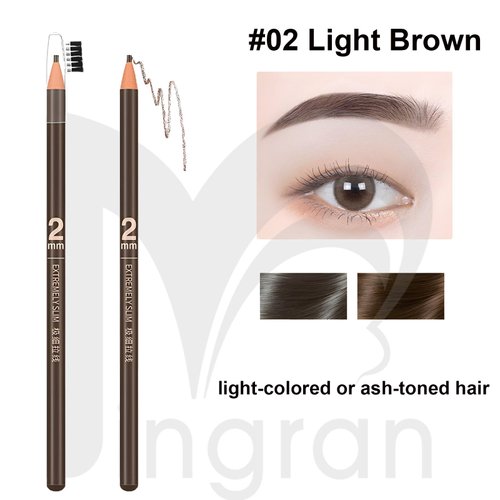 6pcs 2mm Ultra-Thin Eyebrow Pencil with Brush Waterproof Long-Lasting Slim Eyebrow Pencil Peel off Microblading Mapping Pencils (#02 Light Brown)