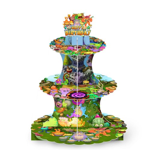 Monsters Birthday Party Supplies 3 Tier Paper Cupcake Holder Dessert Display Stand for Kids Birthday Party Decoration