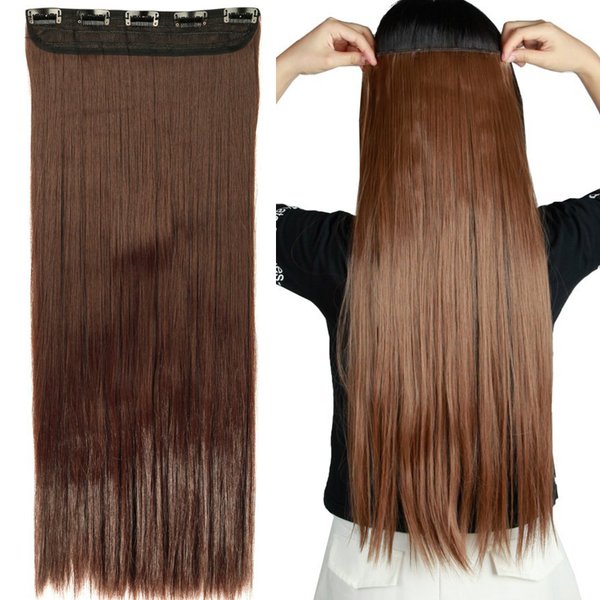 S-noilite 26" Straight Curly 3/4 Full Head One Piece 5clips Clip in Hair Extensions Long Poplar Style for Women Gifts 22colors (26" - Straight, Light Brown)