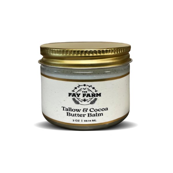 THE FAY FARM Organic Tallow & Cocoa Butter Balm - 2 oz - Herb Infused with Vitamins A, K, D, E & Essential Oils - Full Body & Face Moisturizer