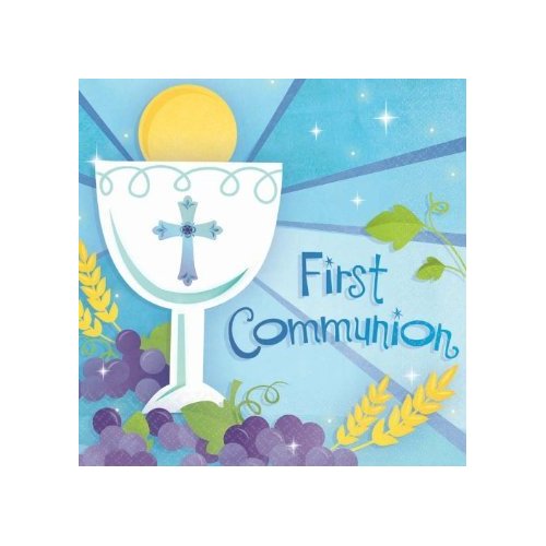 Blue First Communion Beverage Napkins Religions Party Disposable Tableware, 5" x 5", Pack of 36