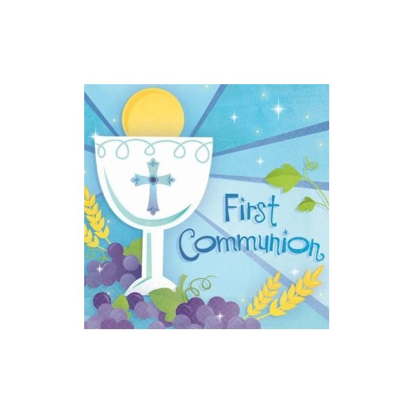 Blue First Communion Beverage Napkins Religions Party Disposable Tableware, 5" x 5", Pack of 36