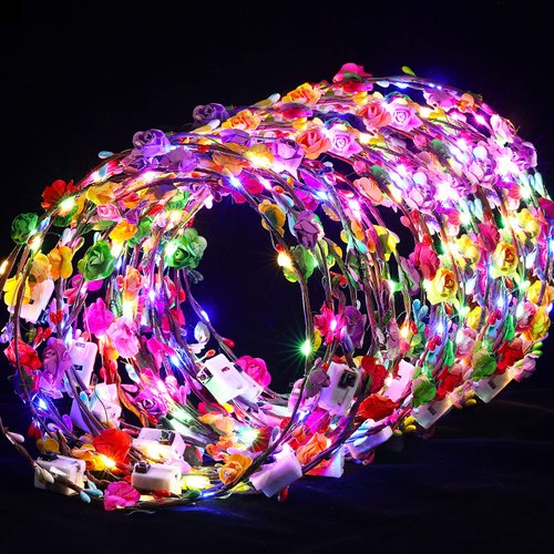 50 Pcs LED Flower Crown Headband Light Up Fairy Hair Jewelry Multi-color Floral Headpiece Wreath ...
