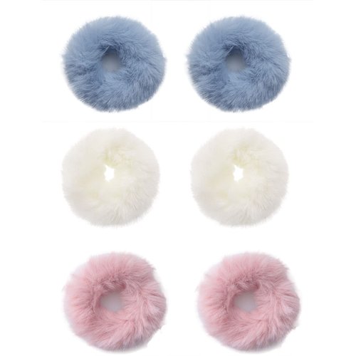 SOWAKA 6 Pcs Pom Pom Hair Ties Soft Furry Hair Scrunchies Elastic Ponytail Holder Hair Accessories for Women Girls Long Thick Thin Curly Hair Party Casual Wearing Supplies (Colorful)