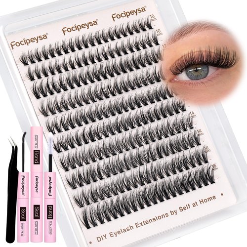 Focipeysa Lash Extension Kit 30D Wispy Lash Clusters 10-16mm Eyelash Clusters Kit Manga Clusters Lashes CD Curl Cluster Eyelash Extensions with Lash Bond and Seal, Lash Tweezers (30D Lash Kit 200pcs)