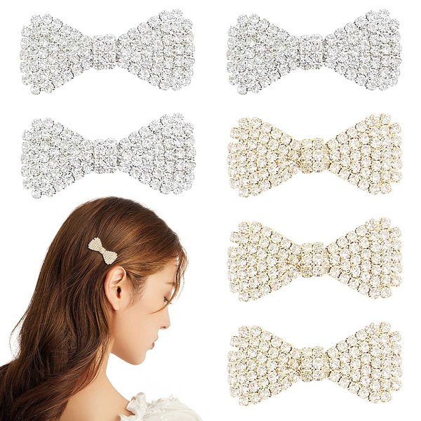 6 Pack Bow Rhinestone Crystal Hair Clips Metal Hairpin Fashion Hair Bow Barrettes Accessories for Girls and Women (Gold+Silver)