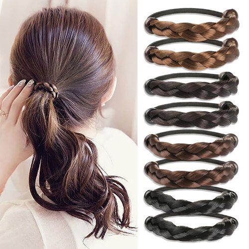 8 PCS Hair Ties Wig Braided Hair Elastic Rope Ponytail Holders Invisible Wig Hair Band Simulation...