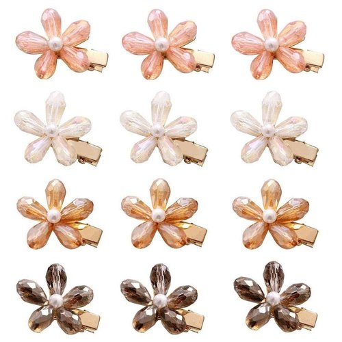 MIAO JIN 12Pcs Crystal Hair Clips Pearls Alligator Hairpins Small Mini Flower Hair Barrettes for ...