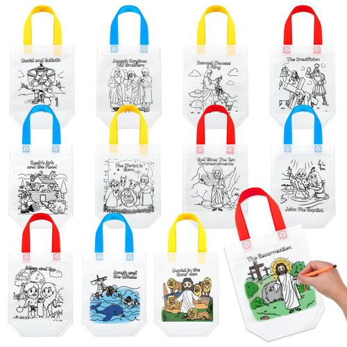 Locmeo 36 Pcs Christmas Nativity Coloring Bags Christian Nativity Crafts for Kids Sunday School Supplies DIY Your Own Bags(Christian)