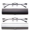 Newbee Fashion-Portable Compact Reading Glasses in Aluminum Case Metal Rectangle Rimless Reading Glasses Super Lightweight Reader Slim Design Comfort Fit for Men&Women 2 PACKBLACK & Gunmetal+2.50