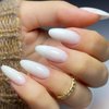 GLAMERMAID Press on Nails Medium Almond, Spring Summer White Ombre French Tip Glue on Gel Nails, 24Pcs Short Stiletto Acrylic False Nails Kit Reusable UV Finish Full Cover Stick on Nail for Women Gift