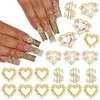 YAEISM Gold Heart Nail Charms Shiny 3D Dollar Sign Nail Charms Alloy Crystal Nail Pearl Rhinestones for Nail Art and DIY Crafts Decoration