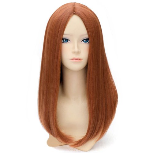 RightOn Dark Orange Wig 20 Inches Long Straight Hair Ginger Wig for Women Girls Cosplay Costume P...