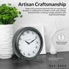 Rae Dunn Desk Clock - Battery Operated Round Modern Rustic Design, Top Handle for Bedroom, Office, Kitchen - Small Classic Analog Display - Chic Home Décor for Desktop Table, Countertop
