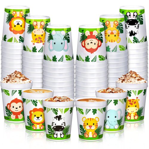 Sawowkuya 24PCS 16oz Jungle Safari Wild Animal Plastic Cups Jungle Safari Birthday Party Decorations Supplies