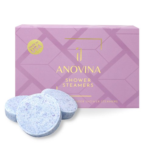 Anovina Lavender Essential Oil Shower Steamers Gift Box. Proudly Made in USA. Shower Bombs Aromatherapy. Shower Tablet Gifts for Men and Women. Self Care Gifts