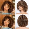 LYOLKSER hair human wigs short curly wig with bangs 100% brazilian virgin human hair no lace front wigs brown highlight 4/27 human wig glueless wig 12 inch