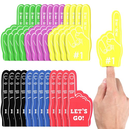 Sinmoe 48 Pieces Sport Party Favors Sports Fan Foam Finger Mini Foam Finger #1 Basketball Baseball Football Soccer Team Cheerleader Gifts for Sporting Events Games Birthday Party Supplies (Multicolor)