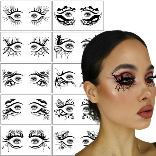 20 pcs Halloween Eye Shadow Stickers Eyeliner Decals Spider Web Skull Bat Temporary Tattoo Stickers Face eye Makeup Stickers for Women Masquerade Party