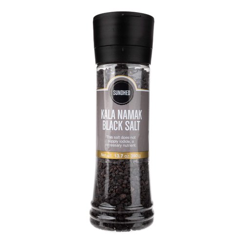 Sundhed Himalayan Black Rock Salt Kala Namak (Course) in Grinder | 390 Grams (13.75 oz) | Natural Vegan Seasoning