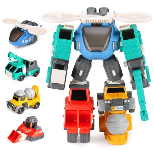 Transform Robot Toys for 4 5 6 7 8 Year Old Boys, Magnetic Construction Trucks 4 Vehicles, STEM Building Toys, Birthday Gifts for Boy