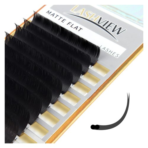 LASHVIEW Eyelash Extensions,Ellipse Flat Eyelash Extensions 0.15mm D Curl 10mm,Mink Black,Individual Lashes,Super Matte Extremely Soft Professional Salon Use