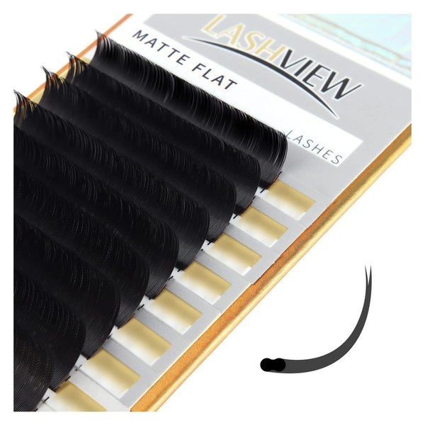LASHVIEW Eyelash Extensions,Ellipse Flat Eyelash Extensions 0.15mm D Curl 10mm,Mink Black,Individual Lashes,Super Matte Extremely Soft Professional Salon Use