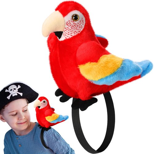 HyDren Plush Shoulder Parrot 7 Inch Stuffed Parrot for Pirate Costume Accessory Pirate Parrot on Shoulder Macaw Parrot Stuffed Animal for Xmas Birthday Pirate Tropical Party Red Bird Costume Props
