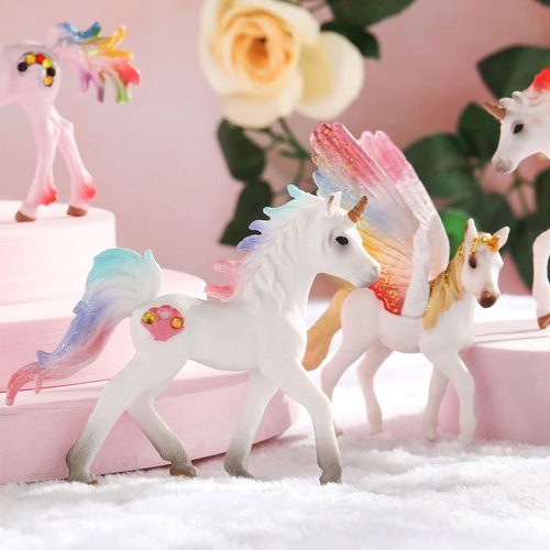 Jetec 8 Pieces Unicorn Toy Figurine Set Collectible Unicorn Toys Cake Toppers for Birthday Party Baby Shower Christmas Party Imaginative Toy Present for Girls and Boys, 8 Type