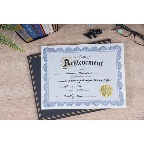 Best Paper Greetings Certificate of Achievement Award and Seal Stickers (Blue, 8.5 x 11 in, 48-Pack)