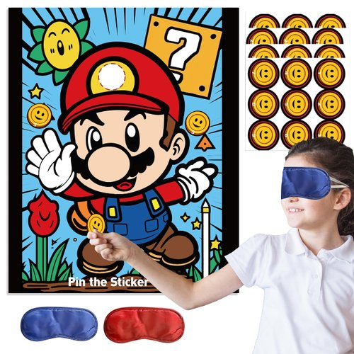 Super Bros Party Games for Kids, Super Bros Birthday Party Supplies, Pin The Coin On The Hat Sticker Tail Games, Super Brother Birthday Decorations Party Favors