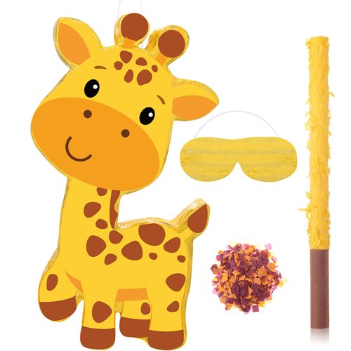 Giraffe Pinata Safari Pinata with Blindfold and Bat Giraffe Birthday Party Supplies Safari Jungle Zoo Animal Party Favors for Kids Boys Girls Baby Shower Birthday Supplies, 16 x 11.3 x 3.2 Inch