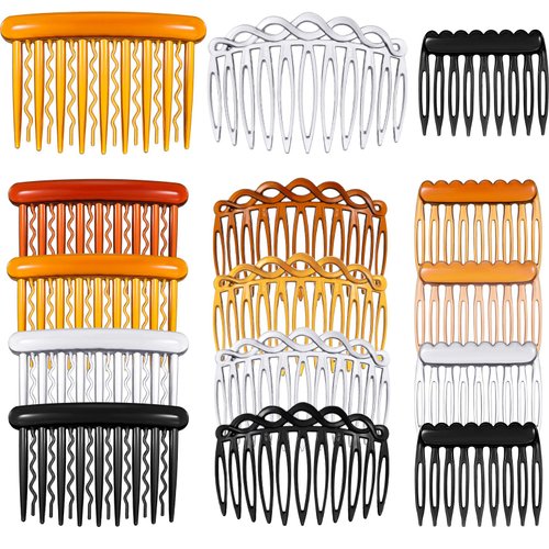 12 Pieces Plastic Side Hair Twist Comb French Twist Comb Hair Clips with Teeth for Fine Hair Accessories Women, 4 Colors(Retro Color,Chic)